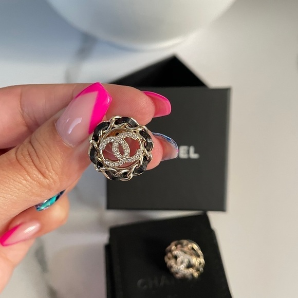 CHANEL 2022 Leather & Crystal CC Stud Earrings - Picture 3 of 7
